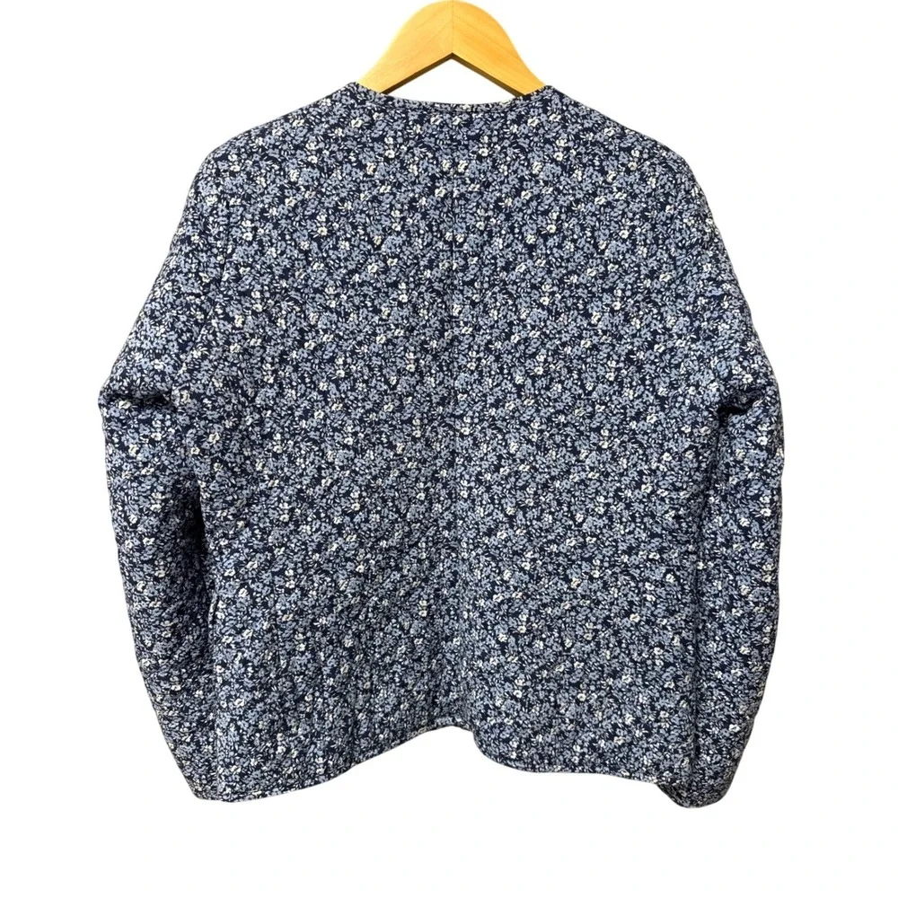 J.CREW Women Short Quilted‎ Cotton Blend Blue Floral Jacket Womens 8